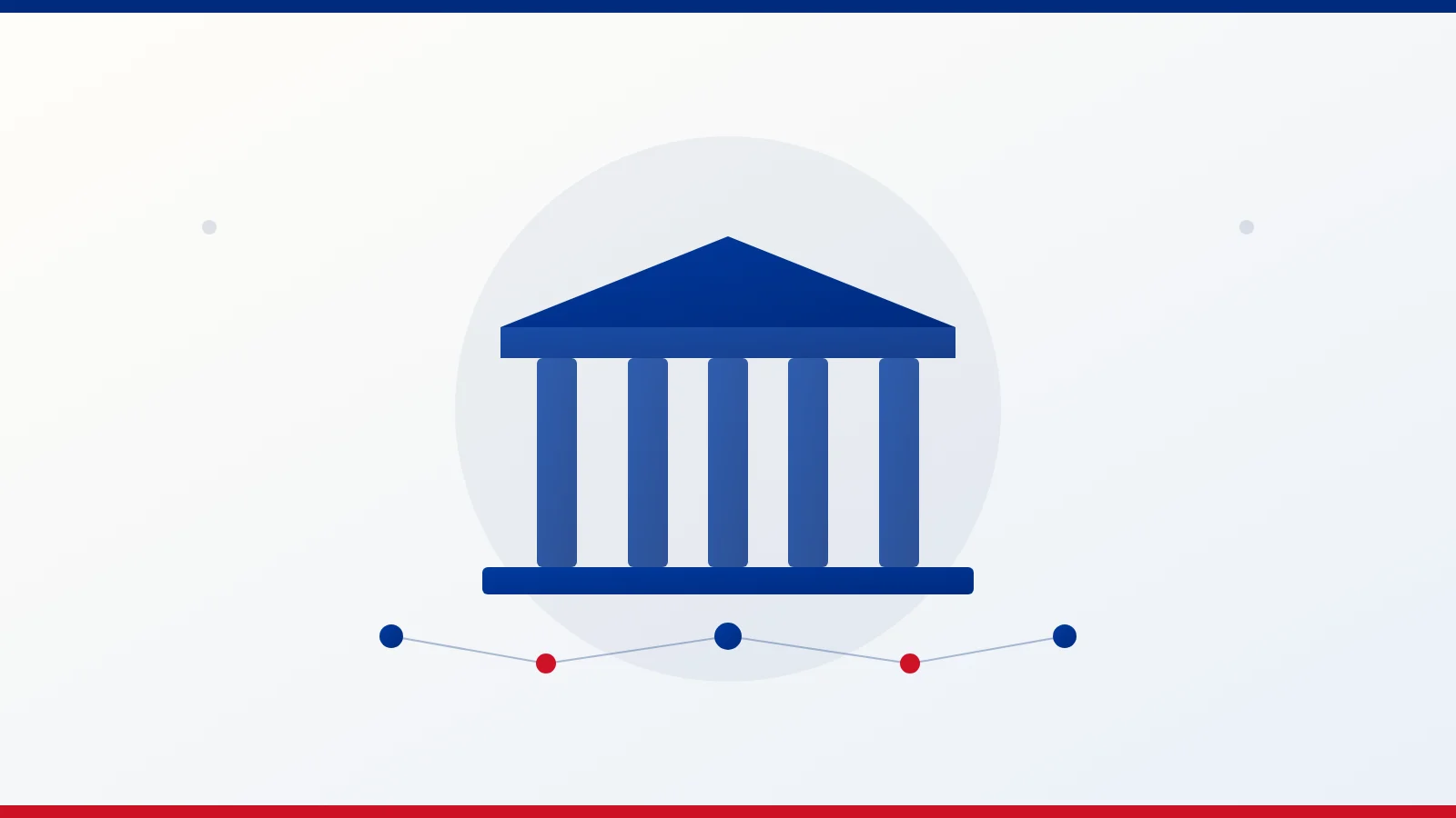 Ilustración editorial de una institución de columnas clásicas y una red de gobernanza, en los colores de la bandera de Costa Rica.