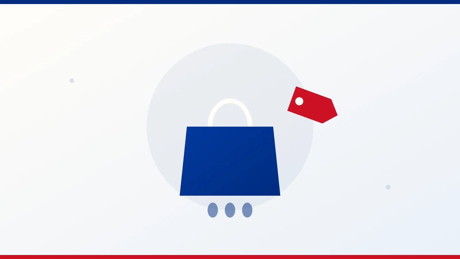 Ilustración editorial de una bolsa de compras y una etiqueta de precio, en los colores de la bandera de Costa Rica.