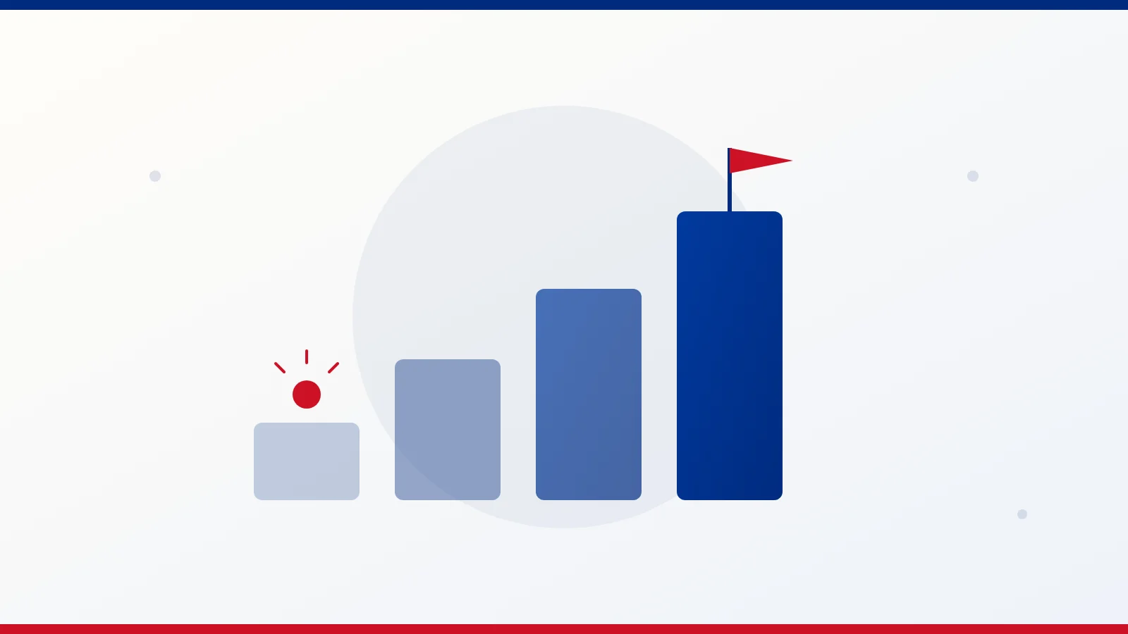 Ilustración editorial de una chispa de idea y escalones de crecimiento hacia una bandera, en los colores de la bandera de Costa Rica.