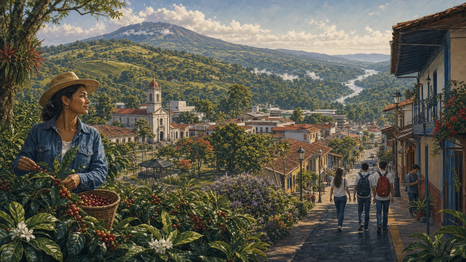 Ilustración editorial de Barva, cantón de la provincia de Heredia, Costa Rica.